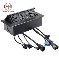 Prise de courant escamotable noire pour bureau, boîte de prise de table USB RJ45 VGA Audio, prise universelle pour bureau, table de conférence, prise électrique