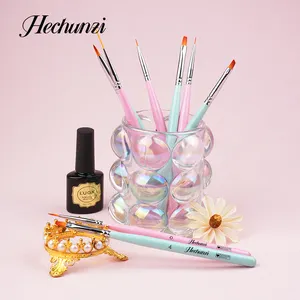 Hechunzi rose bleu gros manche en bois ensemble de pinceaux à ongles peinture acrylique Nylon Nail Art ensemble de pinceaux