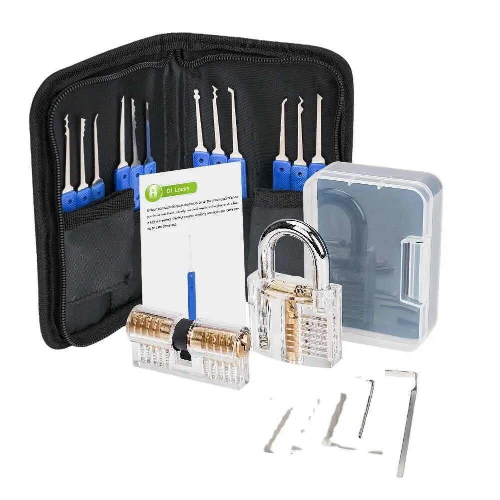 Hook Tools Lock Picking Practice Set 17pcs Stainless Steel Lock Pick Set Training Kits with Practice Lock