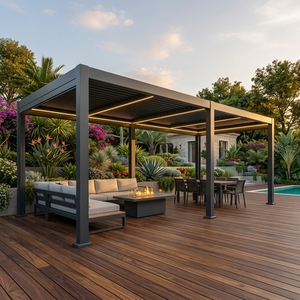 Outdoor-Gartenpavillon Aluminium-Pergola Bioklimatische Außen-Lamellenpergola mit Seitenblenden und Wind- und Regensensor - Product Image 3