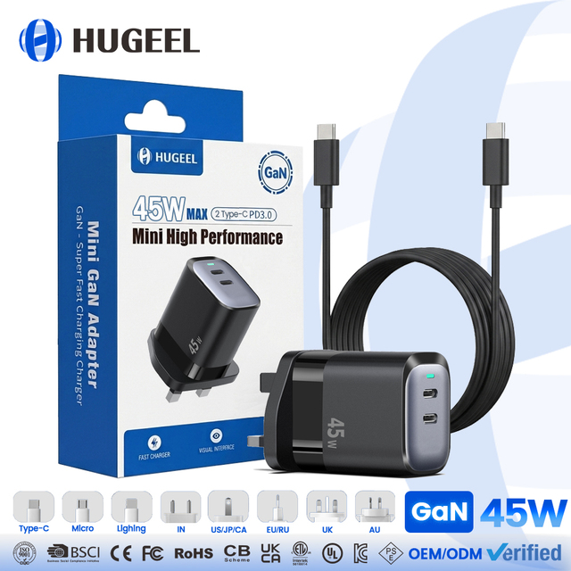 Wholesale Mini 45W GaN Charger Type-C Adapter PD Fast Charging UKCA CE Portable USB Wall Charger for Samsung Xiaomi Phone Laptop