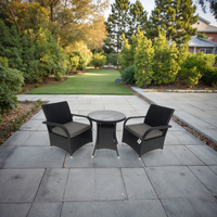 Ensemble bistrot en rotin noir 2 places, table ronde et chaises en osier pour extérieur, mobilier de jardin pour balcon