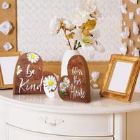 Décorations de table en bois de pin, style art moderne, en forme de cœur et de lettre, pour salon et chambre, motif marguerite