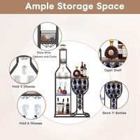 Meuble à vin Art Déco en fer forgé, 5 niveaux, autoportant, avec porte-verres, mini bar, table de rangement, support à vin, étanche