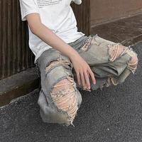 Jeans en denim pour homme, coupe slim, taille mi-haute, coupe décontractée, délavage moyen, style streetwear, personnalisable en usine