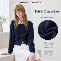VEGA CHANG Sweat-shirt pour femme à col polo boutonné, effet deux pièces, avec design de poignets, manches longues, coupe courte, en tissu doux