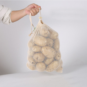 Custom Logo Printed Eco-Friendly Reusable Pure Cotton Mesh <b>Bags</b> Packaging Vegetable Fruit <b>Drawstring</b> <b>Bag</b> Home Storage Mesh <b>Bag</b> - Product Image 4