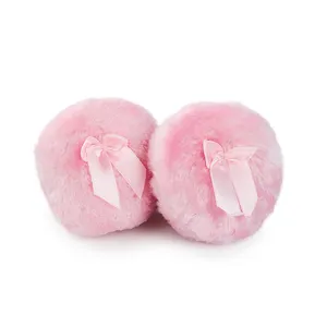 Wholesale Cheap Price Super Soft Baby Fuzzy Pink Blush Foundation Makeup Powder Puff with Cute Bow