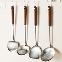 Ensemble d'ustensiles de cuisine en acier inoxydable avec manche en bois louche tourneur écumoire ustensiles de service pour la cuisine à domicile