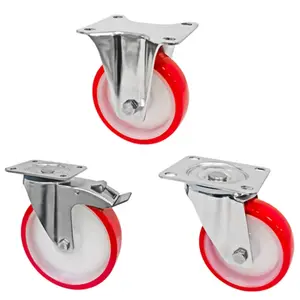 Hoge Kwaliteit Rood Wit Pu 5Inch 125Mm Trolley Caster Wielen Industriële Casters