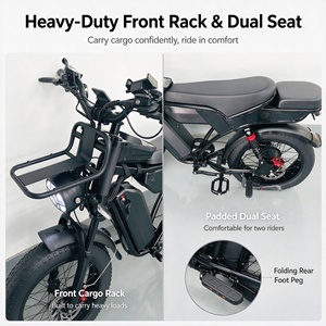 Bicicleta Eléctrica Todoterreno al por Mayor con Doble Batería de 52V 40Ah, 7 Velocidades, Freno de Disco, Portaequipajes Delantero, Asiento Doble Extendido y Neumáticos Anchos - Product Image 3