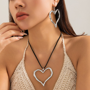 Diahe joias da moda amor exagerado colar fio de cera simples corrente de pescoço grande pingente de coração de amor colares de ouro para mulheres - Product Image 3