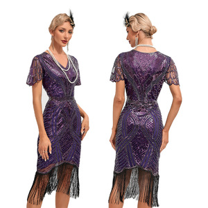 Nuevo Vestido Flapper Vintage <span class=keywords><strong>de</strong></span> los Años 20 <span class=keywords><strong>para</strong></span> <span class=keywords><strong>Mujer</strong></span>, Disfraz <span class=keywords><strong>de</strong></span> Gran Gatsby, Cuello en V, Manga Corta, Lentejuelas, Borlas, Vestidos <span class=keywords><strong>de</strong></span> Fiesta <span class=keywords><strong>Charleston</strong></span> - Product Image 1