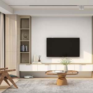 Modern Luxury LED <b>TV</b> Stand with Wall-Mounted Wooden <b>Cabinet</b> <b>Floating</b> Design for Apartment Living Rooms Portable Fits 65"+ <b>TVs</b> - Product Image 6