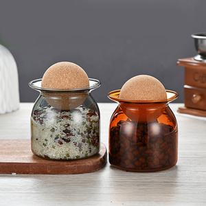 Kaleng penyimpanan makanan kaca dapur kaca borosilikat tinggi kaca Amber warna abu-abu kopi teh Grain disegel stoples penyimpanan Wth Ball <span class=keywords><strong>Cork</strong></span> - Product Image 1