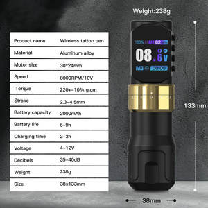 Kissure无线纹身机低噪音行程可调2.<span class=keywords><strong>3</strong></span>-4.5毫米旋转纹身枪2000毫安电池纹身笔 - Product Image 6