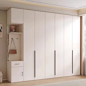 Cream White Wardrobe With Side <b>Storage</b> Cabinet Modern Custom <b>Bedroom</b> Closet Multi Functional Wardrobe - Product Image 4