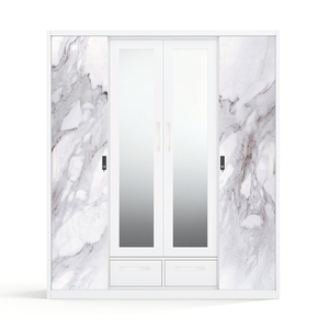Armario de Acero Impreso con 4 Puertas Corredizas, Espejo y Almacenamiento con Cajones - Product Image 1