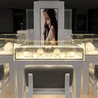 Comptoir de présentation de cosmétiques de luxe en verre blanc avec base rétroéclairée pour projet de magasin de beauté