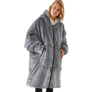 Sudadera Tipo Manta de Sherpa Cálida y Extragrande con Mangas y Cremallera - Product Image 2