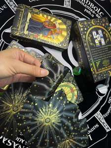 工場新デザイン12*7CMブラックサンゴールドホイルタロットカードPVCプラスチック防水占いボードゲームデッキギフトボックス付き - Product Image 4