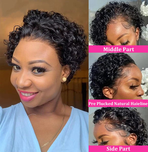 Perruque Pixie Cut pour femmes noires, pré-épilée, avec partie en dentelle 13x1, perruques ondulées effet eau, courtes et bouclées, avec frontal en dentelle 13x4, en <span class=keywords><strong>cheveux</strong></span> humains volumineux - Product Image 4