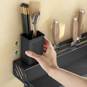 Mutfak organizatörler punch-ücretsiz paslanmaz çelik bıçak depolama rafı baharat rafı çubuk eşyaları tutucu
