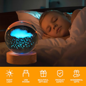 Esfera de Cristal del Sistema Solar de 80 mm, Bola de Cristal de Galaxia Grabada con Láser 3D con Base de Madera para Decoración del Hogar, Lámpara de Bola de Cristal - Product Image 6