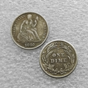 Pièces de monnaie commémoratives de style antique, 1 Dime des États-Unis (1860-1885), « Dime Liberté Assise », Cadeaux, Décoration d'intérieur - Product Image 1