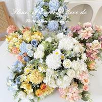 Bunga Buatan Buket Bunga Palsu Gaya Sederhana Segar Bunga Sutra Hydrangea Mawar Berbulu Bunga Kering Buket Pengantin