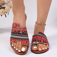 Sandales plates à boucle d'orteil pour femmes, imprimé totem ethnique, style bohème, pour l'été et la plage - Tendance mode, souples