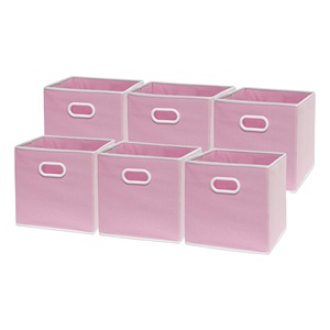 Boîtes de rangement pliables en tissu de 11 pouces avec poignées, cubes de rangement roses légers et durables pour placard - Product Image 1