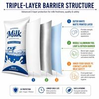 Pochettes personnalisées en plastique avec bec verseur pour lait, sachets souples en aluminium pour liquides laitiers avec buse, pour lait frais et yaourt, 250 ml, 500 ml