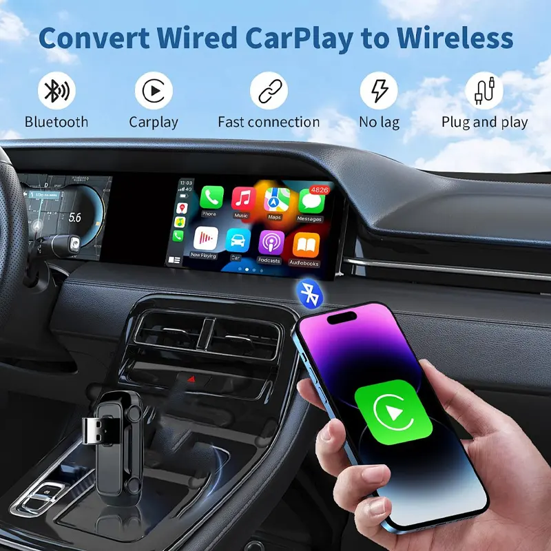Adattatore CarPlay senza fili, bassa latenza e più stabile adattatore CarPlay, plug and play, facile da operare