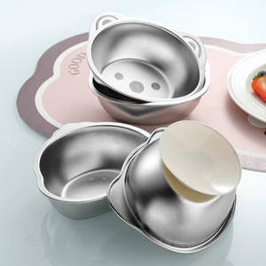 BAMBUS Cartoon Bear <strong>Children's</strong> Metal Food <strong>Bowl</strong> with Suction Cup Anti-fall Design Baby Learning Eat Plate and Spoon - Product Image 2
