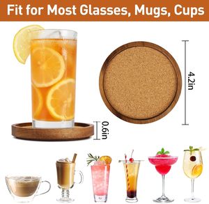 Sous-verre en <span class=keywords><strong>liège</strong></span> avec bord en bois d'acacia, absorbant et résistant à la chaleur, pour la maison et le bar - Product Image 2