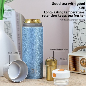 Taza de Té de Titanio Puro <span class=keywords><strong>con</strong></span> Doble Aislamiento, <span class=keywords><strong>Filtro</strong></span> de Malla, Diseño Martillado al Vacío, Anti-Caída, <span class=keywords><strong>con</strong></span> Medición de Temperatura - Product Image 4