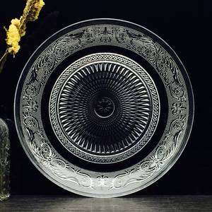 Piatto rotondo in <span class=keywords><strong>vetro</strong></span> trasparente ecologico per cibo, torte e frutta con decorazione floreale in 3 misure - Product Image 1
