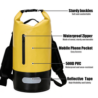 Sac à dos étanche en PVC 5L avec fermeture éclair, sac de plongée, sac de rangement étanche, sac à dos pour le camping, les activités de plein air et le canoë