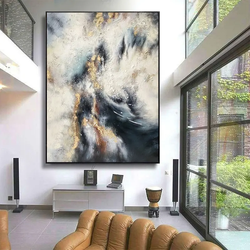 Handgeschilderde Extra Grote Muur Kunst Decor Moderne Kunst Acryl Goud Folie Abstract Olieverfschilderij Op Canvas