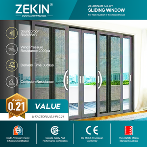 Porte coulissante en aluminium à rupture de pont thermique pour villa de luxe, coupe-vent, étanche, double vitrage, verre trempé AS2047 CE - Product Image 1