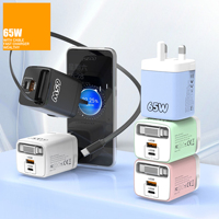 Cargador de Viaje GaN de 65W, Adaptador de Pared con Enchufe Retráctil para EE. UU., Reino Unido y UE, Carga Rápida PD 3.1 3.0 para Macbook y Teléfono Móvil 18