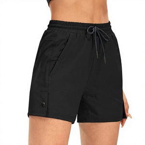 <b>Women</b> High Waist Sport <b>Shorts</b> <b>Black</b> Quick Dry Drawstring With Pockets Regular Fit Solid Color Knitted Polyester - Product Image 2