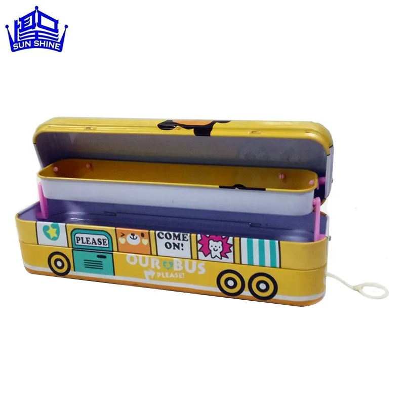 Hochwertig individuell bedruckt Cartoon Auto Bus Bleistiftetui Kinder Metallbleistiftetui Box Großhandel