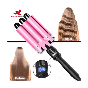 Nhà sử dụng mới Ba Thùng gốm ion sóng lớn Curler tự động LCD uốn sắt với ba Thùng tóc Waver tóc Curler