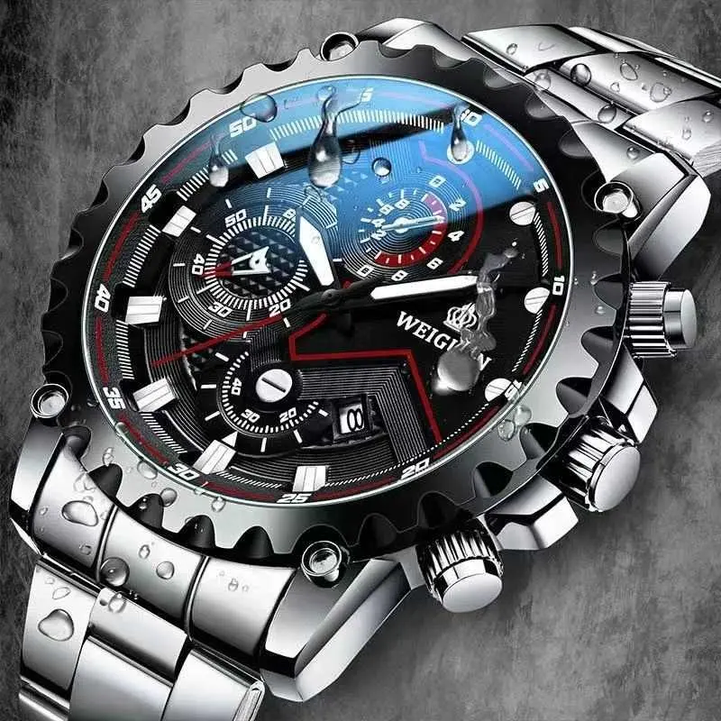 New Casual Sport Chronograph Men's Watches Stainless Steel Band Wristwatch Big Dial Quartz Clock with Luminous Pointers