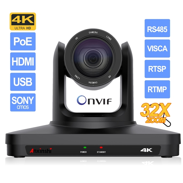 4k HD POE PTZ Video Camera 360° Rotation View 32X Zoom Sony Cmos Multi-functional Conference Camera