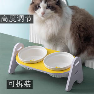 Ceramic Cat Bowl Double Design Adjustable Height Detachable Stand For Cats - Product Image 1