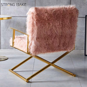 <span class=keywords><strong>Fauteuil</strong></span> relax en <span class=keywords><strong>fourrure</strong></span> de laine <span class=keywords><strong>blanche</strong></span> avec accoudoirs en laiton doré et acier inoxydable pour salon - Product Image 3