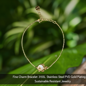Fine <b>Charm</b> Bracelet 316L Stainless Steel PVD Gold Plating Fish Pendant Sustainable Resistant Jewelry - Product Image 3
